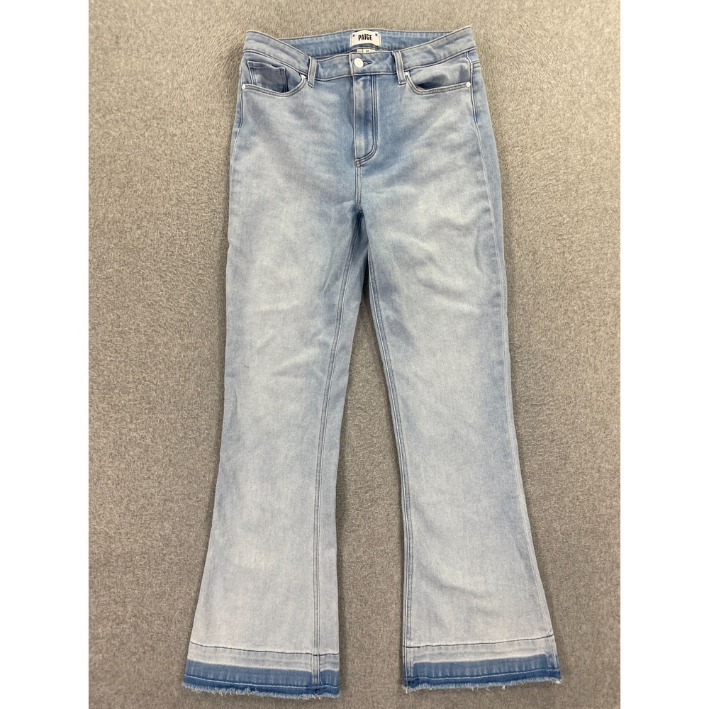 Paige High Rise Laurel Canyon Flare Jeans Women's‎ 31 Blue Stretch Raw Hem